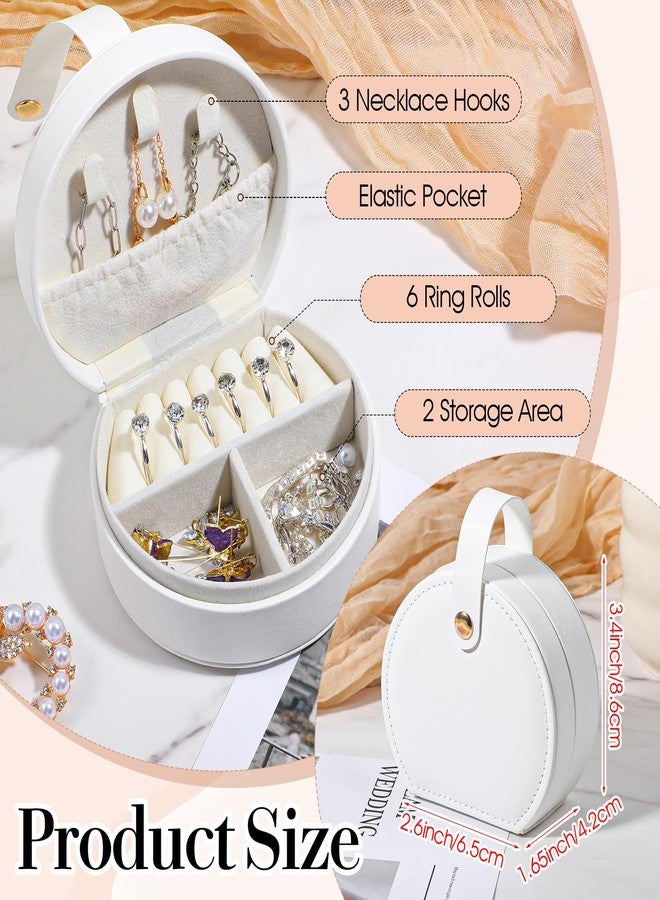 AojSup 6 Pack Travel Jewelry Case, Mini Leather Bridesmaid Jewelry Gift Box Bulk, Half Moon Design, Detachable Handle, Small Earring Storage Organizer for Women Girls Bridesmaid Proposal Gifts (White) - Image 2